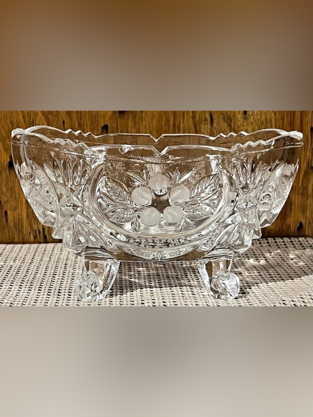 Vintage Glass Small Clear Sawtooth Oval Footed Candy Bowl